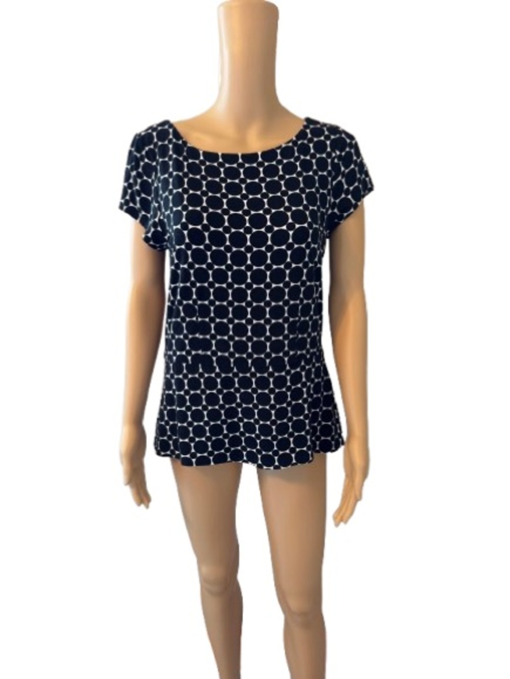 White House Black Market Black Polka Dot Geometric Cap Sleeve Top Medium